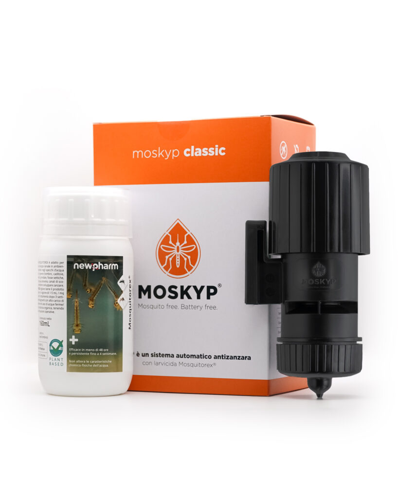 Dispositivo MosKyp® Classic eroga automaticamente larvicida per prevenire le zanzare